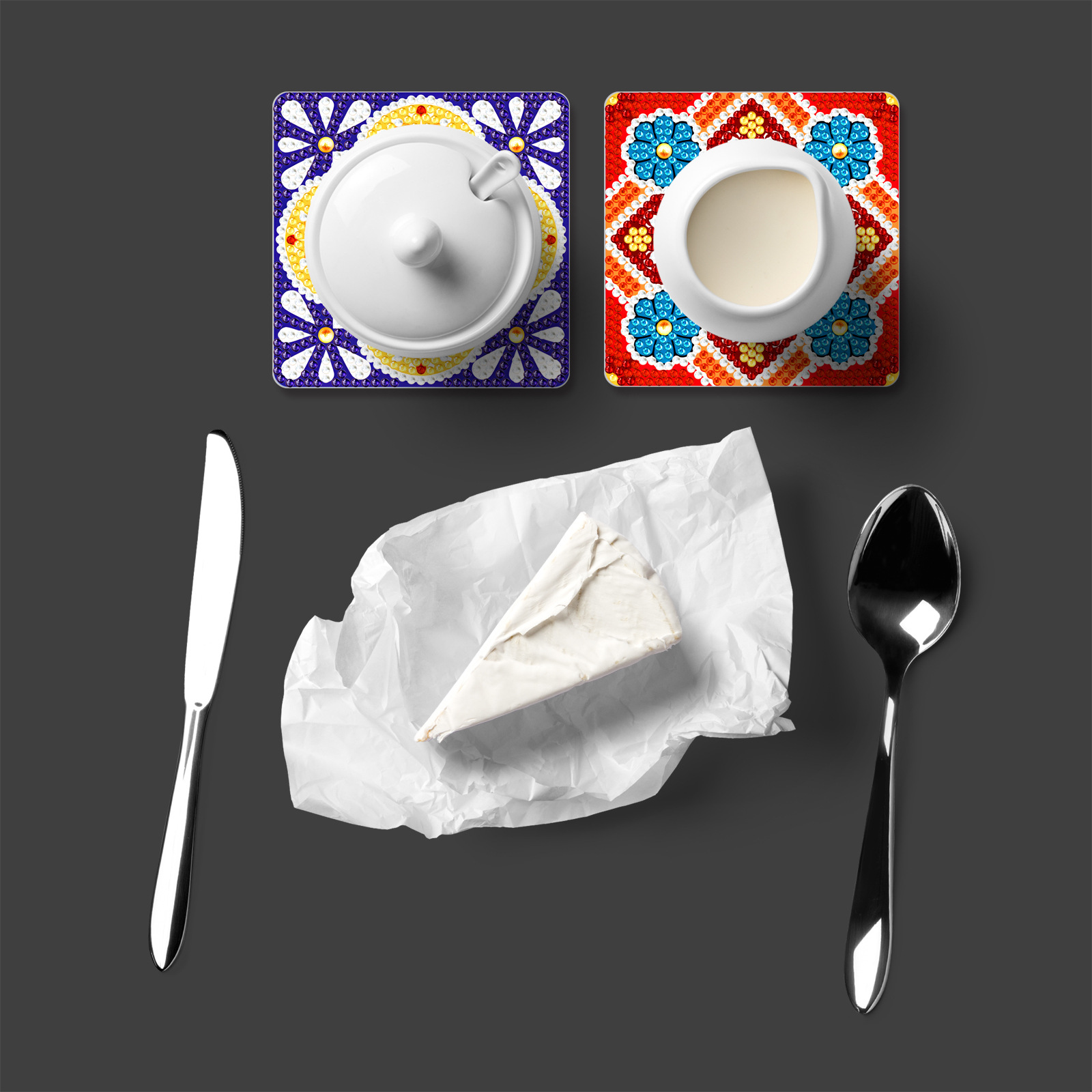 Diamante pintado alrededor DIY creativo cuadrado taza almohadilla patrón mandala taza almohadilla seis piezas set al por mayor