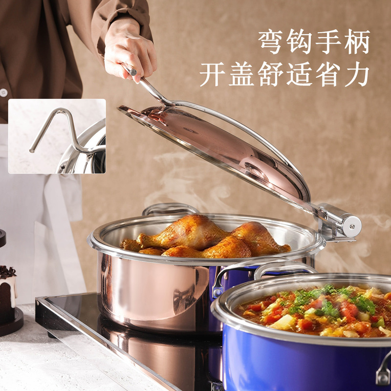 豪华商用彩色保温锅加热暖菜炉液压布菲炉电热餐盘加热保温餐炉|undefined