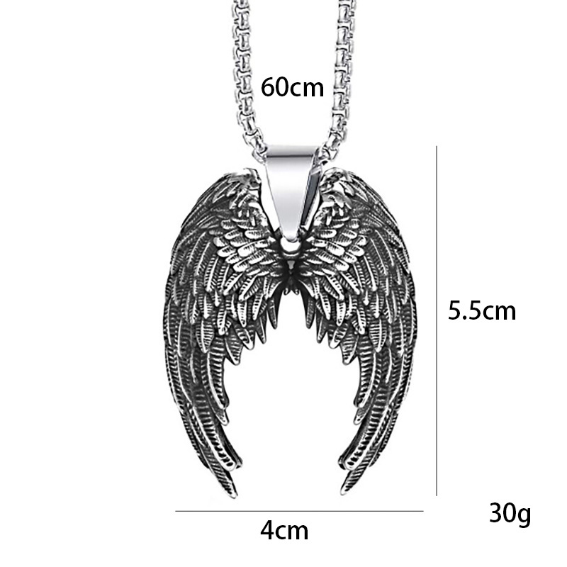 Amazon europeo y americano transfronterizo domineering accesorios de los hombres collar de acero inoxidable vintage Ángel alas colgante collar