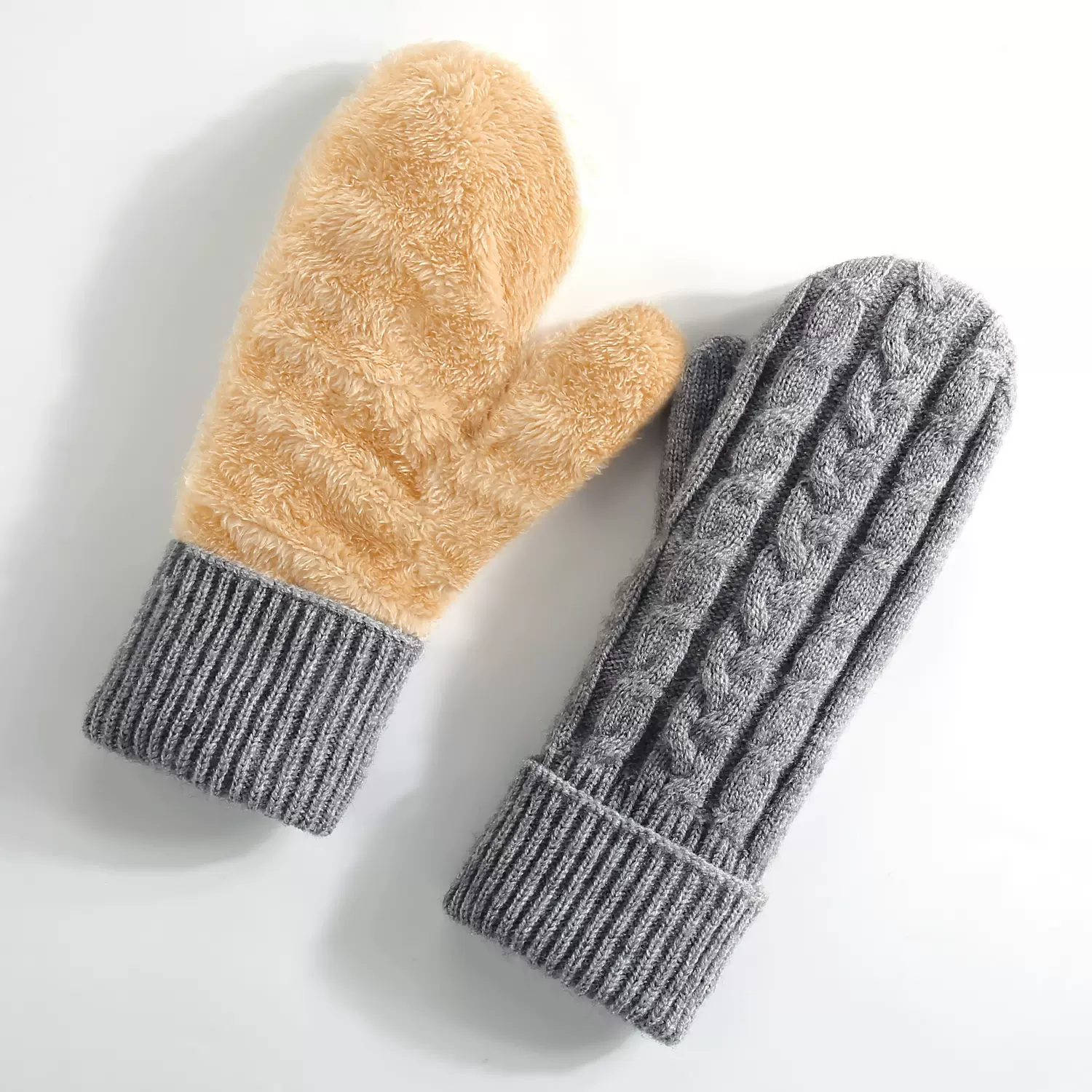 新款针织手套亚马逊冬季双层加绒加厚保暖骑行户外 包套连指手套