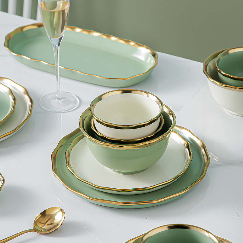 Vajilla de estilo japonés de cerámica de estilo nórdico tazón plato traje Internet celebridad hogar luz lujo arroz tazón hogar plato plano