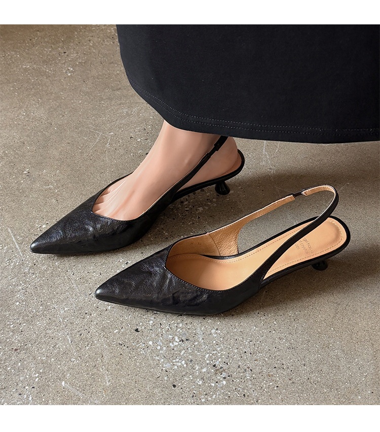 Sandal cao gót nữ mũi nhọn quai hậu dây khóa, gót 9 cm — màu nâu chi tiết 20
