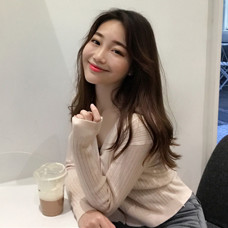 春秋新款宽松温柔风短款韩版网红V领外穿长袖针织开衫女装上衣ins|undefined