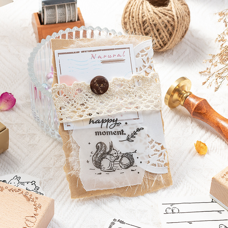 Serie original de cuentas de mano retro ligera caja de mensajes feliz ardilla cuentas de mano material de decoración de impresión de pintura 6 tipos