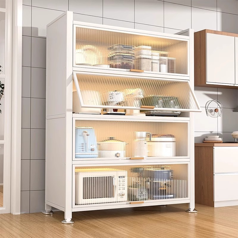 Gabinete de almacenamiento multicapa de piso de estante de cocina armario multifuncional con puerta para microondas doméstico armario a prueba de polvo