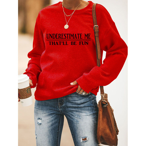 Wish Spring and Autumn Season Sweatshirt, European and American Women's Clothing, Round Neck Long Sleeve Pure English Printed Top
