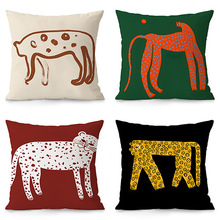 北欧小众动物金钱豹暴富彩色艺术抱枕沙发客厅绒面腰枕套靠枕靠垫