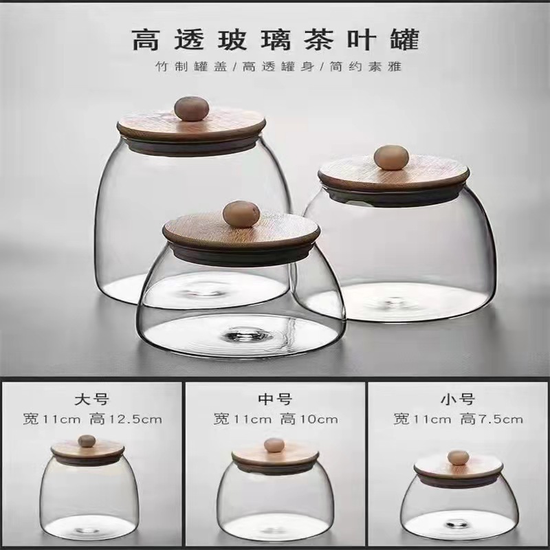 Borosilicato de alta transparente de vidrio tarro de almacenamiento de bambú cubierta de madera granos de cocina té caramelo de almacenamiento sellado tarro