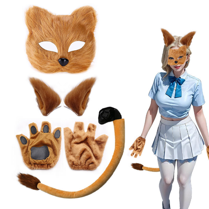 Beast Ears and Tails Set Lion Cow Giraffe Raccoon Hairband Tail Hair Accessories Headwear Hand-made Hair