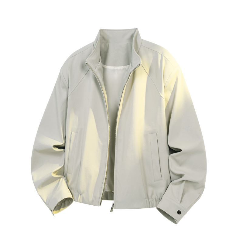 Cleanfit Deconstructed Three-proof For Men, Spring Trendy American-style Short Workwear Jacket With Stand-up Collar,_voghion.com