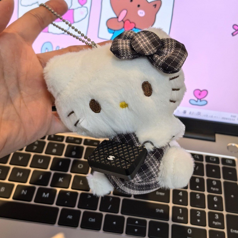 黑色草帽kitty帽宝宝挂件爱心扣公仔玩偶可爱赫本风挂饰钥匙扣|undefined