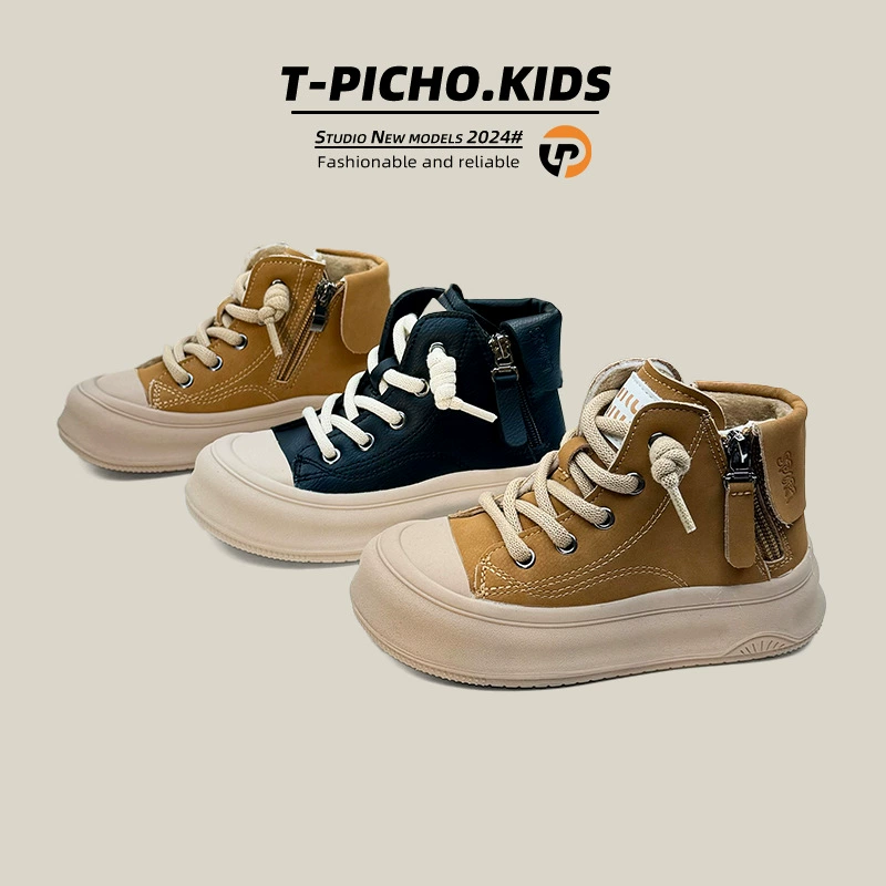 Детские ботинки в британском стиле ретро 2024 осень и зима новая девушка плюс бархатная боковая молния сапоги