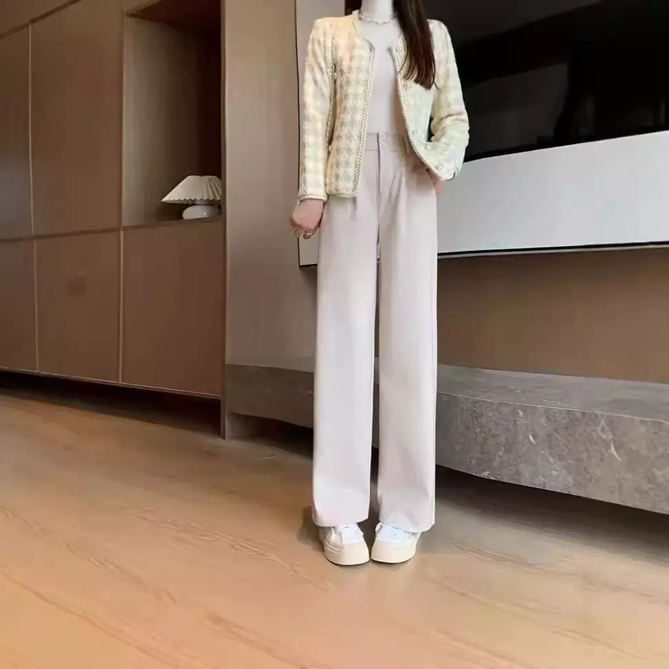 时尚阔腿女秋冬新款宽松小个子高腰显瘦垂感直筒裤呢子休闲长裤潮