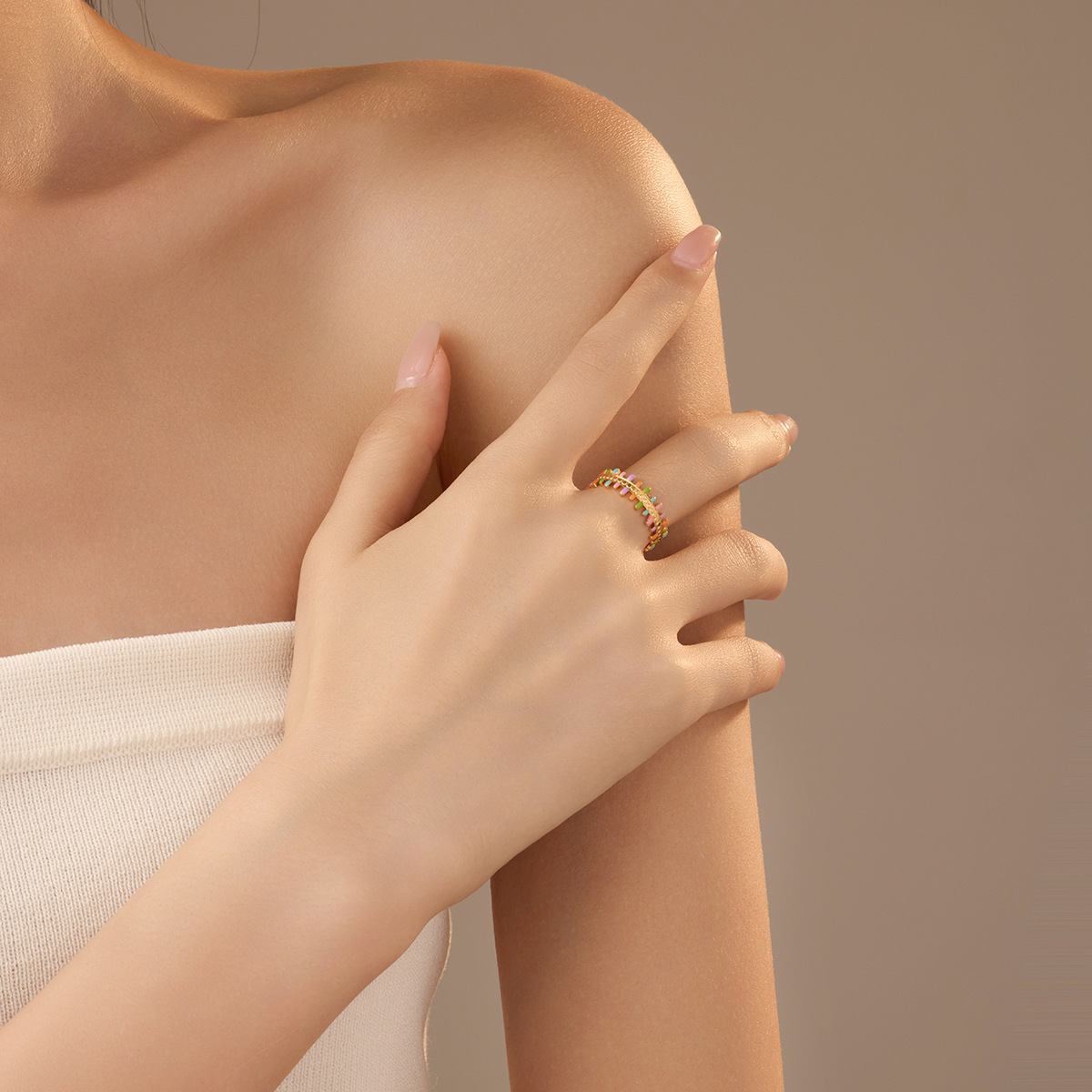 Colorful Dripping Oil Tassel Opening Stainless Steel Ring