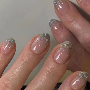 Sweet Cool Wearing Armor Silver Glitter French Wearing nail Sticker White Stellar Short Wearing Armor nail