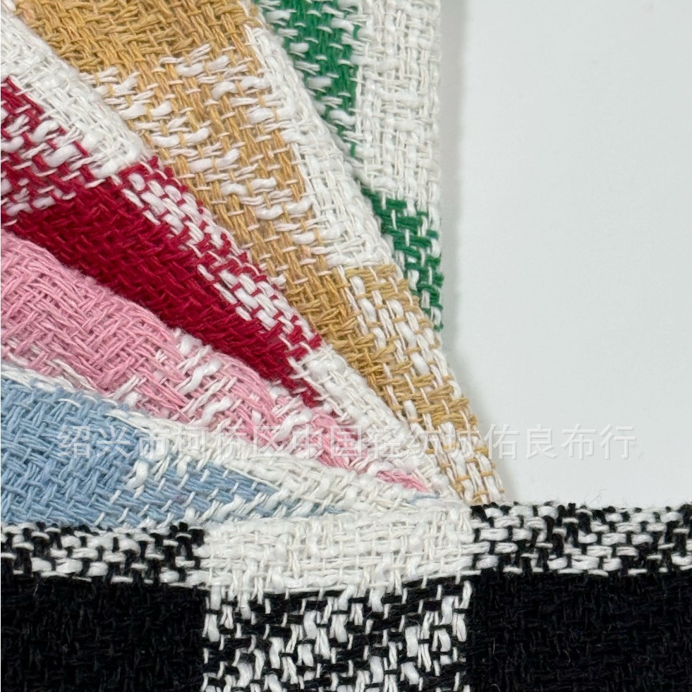 现货花呢粗格子轻奢箱包外套小香风高档布料格子毛呢小香风面料