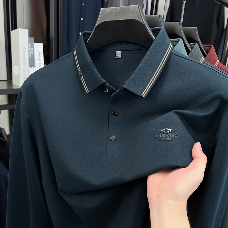 Men's Long-Sleeved T-Shirt, Middle-Aged and Elderly Lapel Bottoming Shirt, Loose Polo Shirt, Dad's T-Shirt, Grandpa's Autumn Clothing, Men's T-Shirt Men's Long-Sleeved T-Shirt, Middle-Aged and Elderly Lapel Bottoming Shirt, Loose Polo Shirt, Dad's T-Shirt, Grandpa's Autumn Clothing, Men's T-Shirt