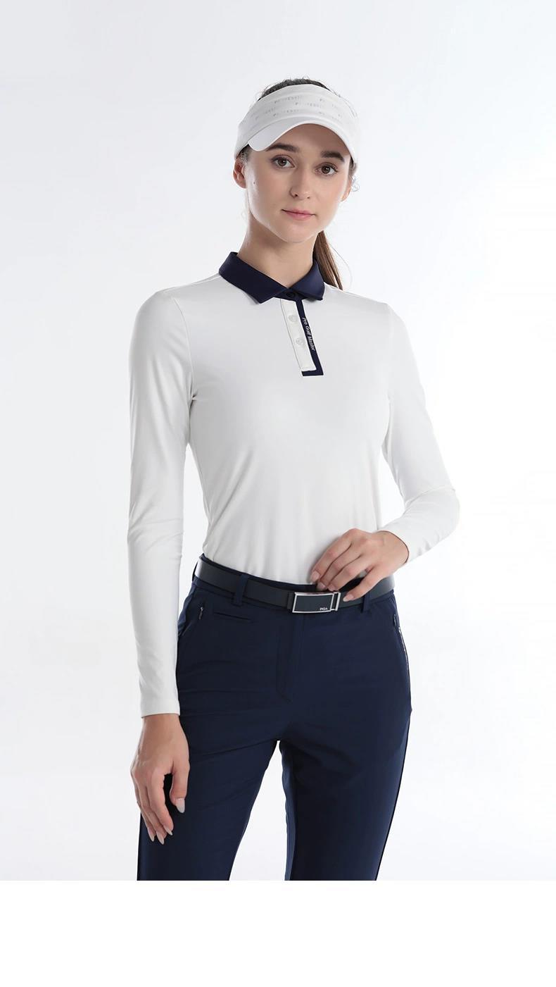 Áo thun dài tay golf nữ PGM cổ bẻ vải thể thao co giãn — YF615-Áo màu xanh hải quân, YF615-Áo Trắng, YF615-Áo màu xanh nhạt chi tiết 11