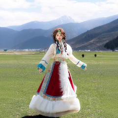 新しいチベット服チベット民族ラサ写真旅行写真インターネット有名人の小さな新鮮な女の子の写真チベットローブ