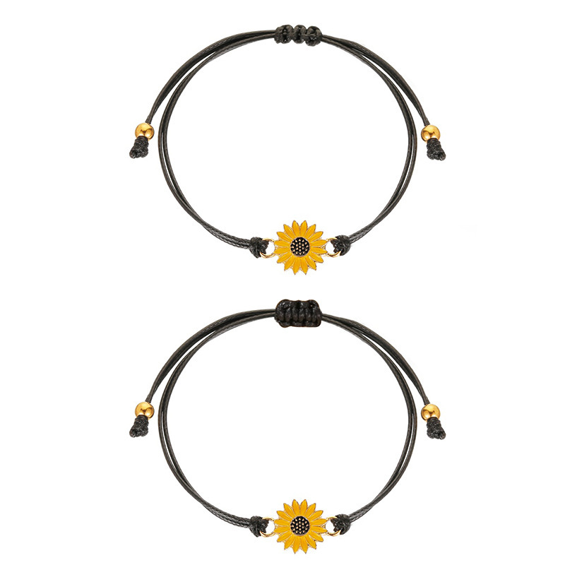 Sunflower Card Bracelet Creative Alloy Oil Drop Daisy Sunflower Woven Bracelet Female display picture 5