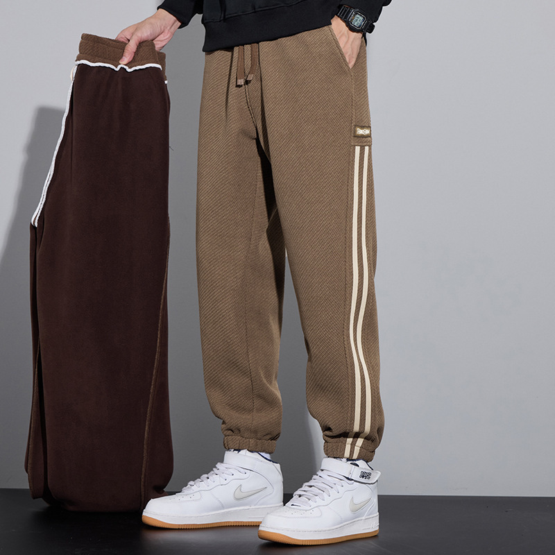 New Upgraded Thickened Pants Men's fleece-lined Heavy One-piece Velvet Windproof Cold-resistant All-match Explosive Casual Pants for Men