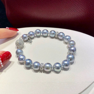 New Natural Freshwater Akoya Zhenduo Hemp Pearl Full Bead Bracelet 8-9mm Round Flaw with Gift Box
