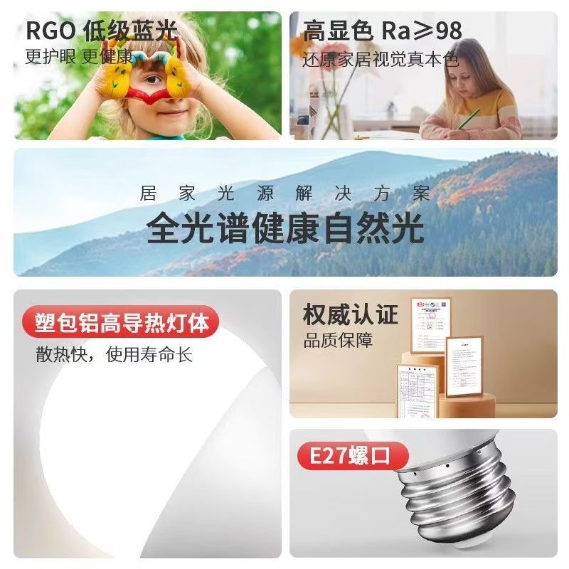 LED lámpara de aluminio envuelta en plástico de alta potencia doméstica comercial luz blanca luz cálida e27 dormitorio de alta visualización lámpara de bulbo de protección de ojos