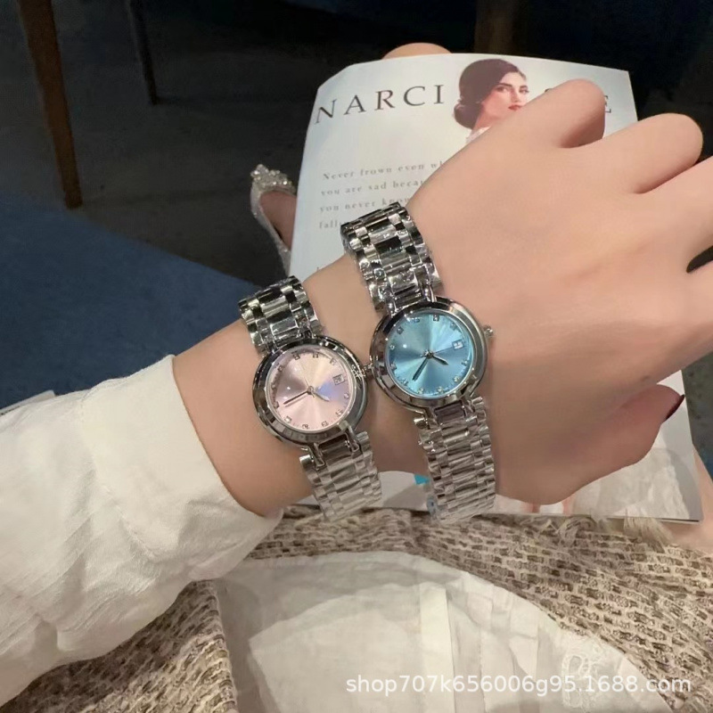 Cross-Border Wholesale of New Langjia Xin Yue Disc Quartz Women's Watches in Pink and Blue from Foreign Trade Manufacturers