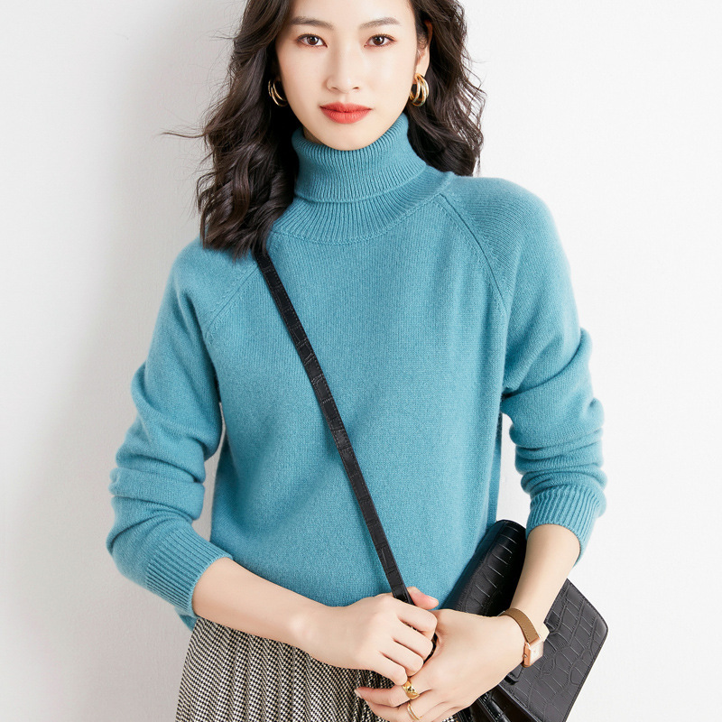 2025 Autumn and Winter Women's Knitted Sweater Pullover Sweater Women's High Collar Loose Bottoming Stuffed Sweater Foreign Trade Generation