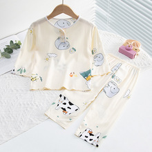 夏季儿童棉绸睡衣女童宝宝人造棉绵绸男大童家居服两件套空调服薄