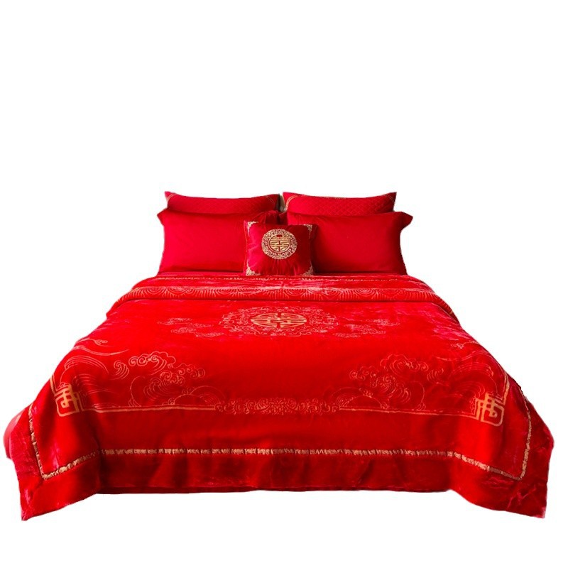 하이 엔드 레드 웨딩 더블 레이어 높은 미윤 담요 웨딩 침대 웨딩 담요 웨딩 축제 담요 두꺼운 따뜻한 담요