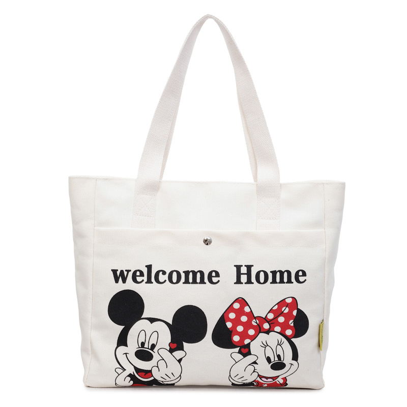Bolsa de lona de gran capacidad de dibujos animados de mujeres nuevas bolsas de compras portátiles de viaje diario bolsas de almuerzo de hombro