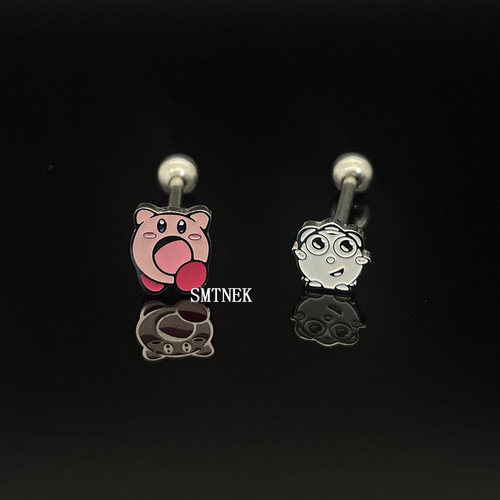 SMTNEK titanium steel welded oil dripping color cartoon image tongue nail stainless steel piercing jewelry
