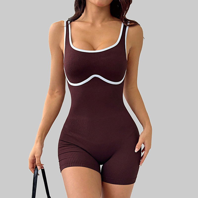 Ropa deportiva aérea con tirantes sin costuras de alta calidad, ropa de yoga de una pieza de color de contraste elástico, ropa de fitness de una pieza con espalda ajustada