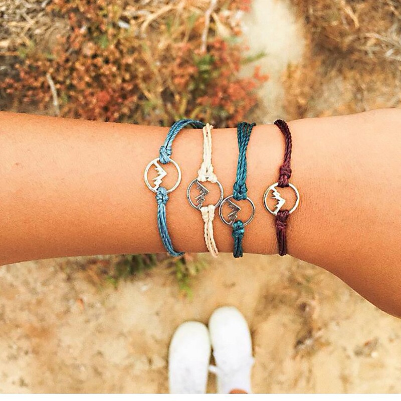 Bohemian Retro Woven Colorful Mountain Charm Bracelet Set Women's New Fashion Rope Chain Bracelet 4-piece Set