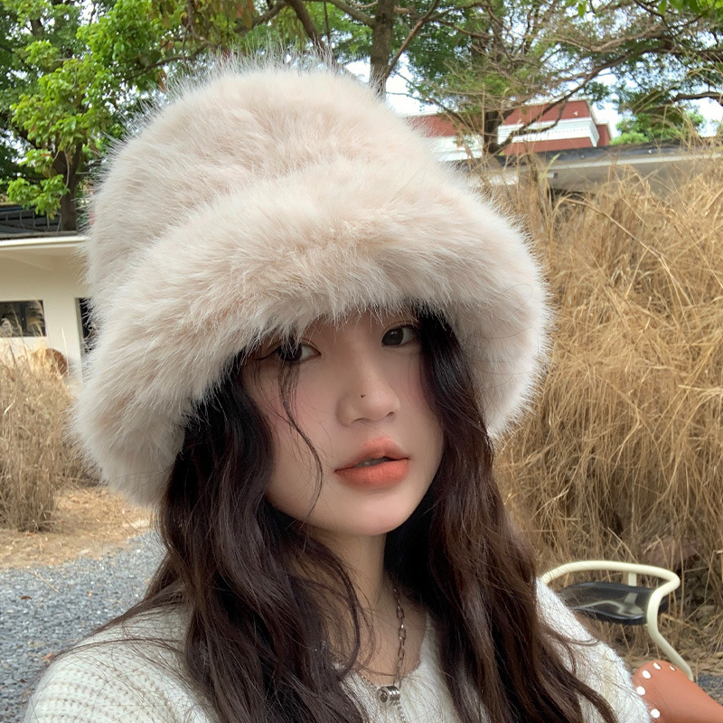 秋冬毛绒帽子仿皮草貂毛保暖高级感帽子女显脸小帽子防风帽批发|undefined