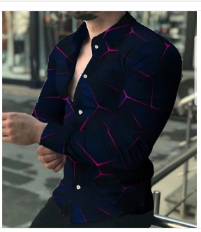 Comercio exterior transfronterizo 2023 nueva primavera y otoño camisa de manga larga para hombres moda 3D impresa camisa casual ventas directas de fábrica