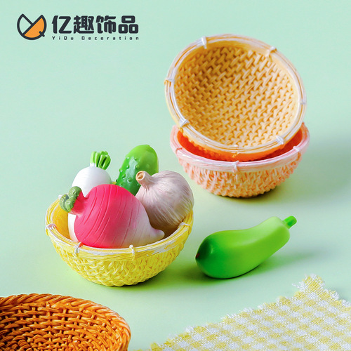Creative simulation handmade bamboo basket and crate DIY decorative hanging accessories miniature fruits and vegetables basket small decor item