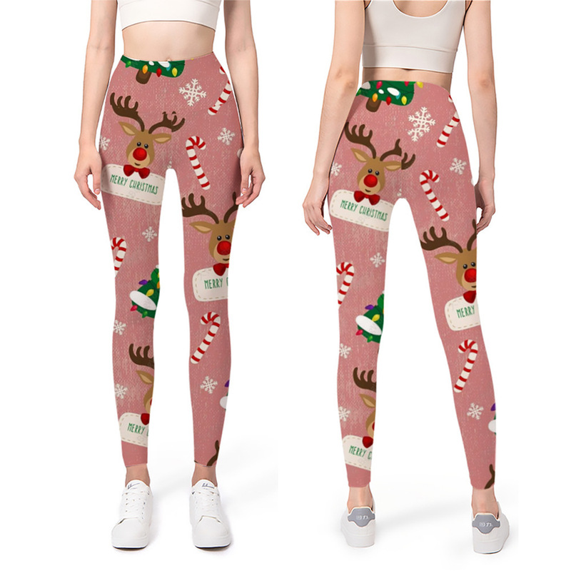 2022 New European and American New 3D Digital Printing Christmas Butt Lift Elastic High Waist Yoga Pants Leggings