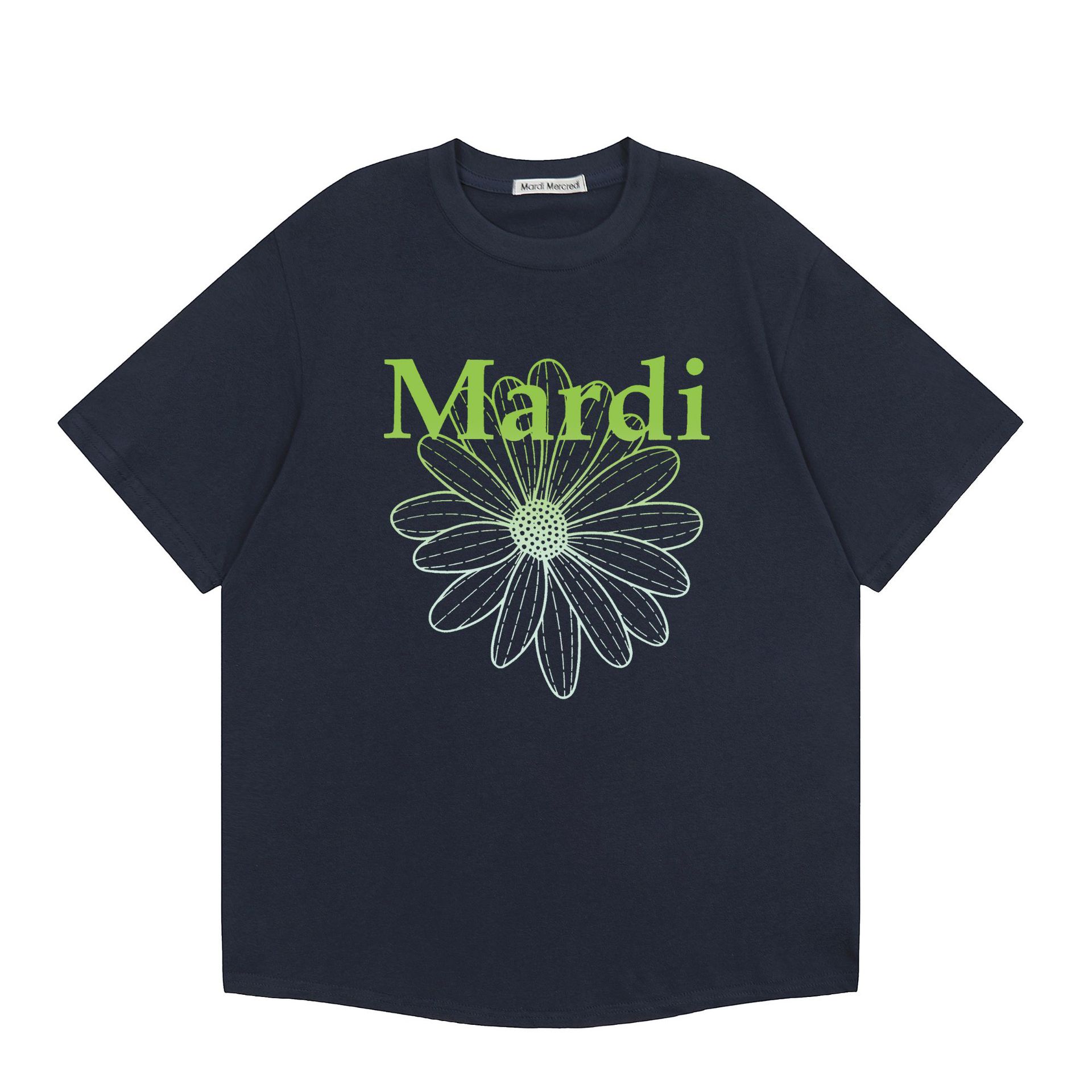 現物韓国潮牌Mardi半袖女性25夏新作デイジープリント丸襟純綿上着tシャツ代発