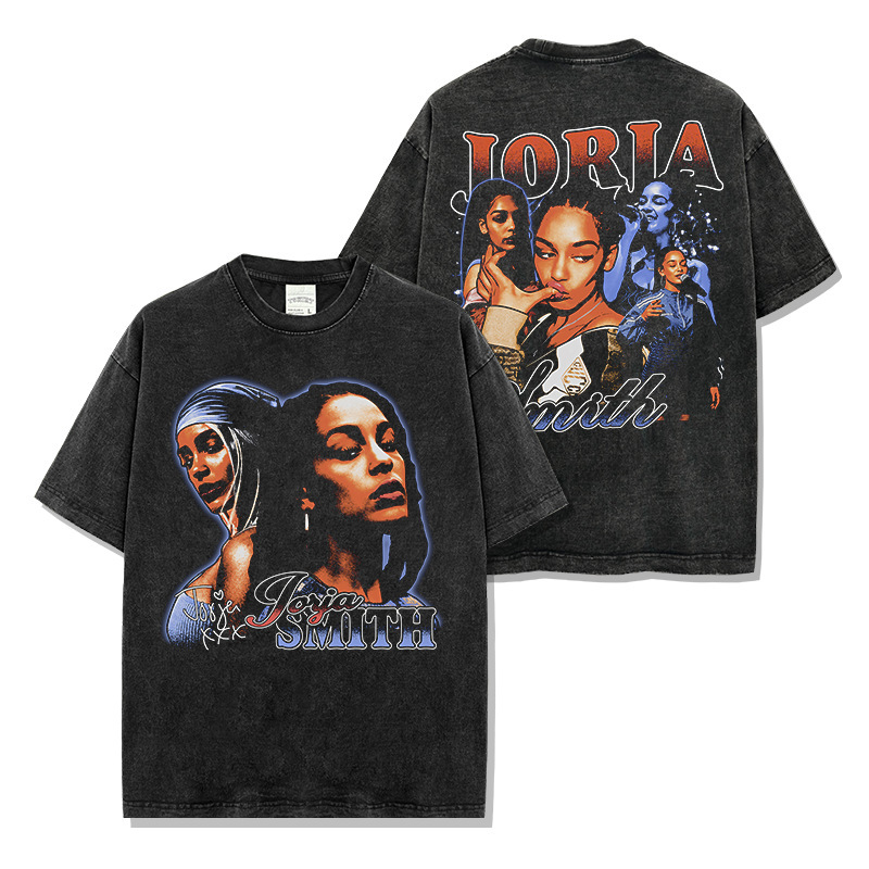 Cross-border American Vintage Smith Jorja Smith Printed Washed Short-sleeved T-shirt Loose Round Neck Hooded Sweat