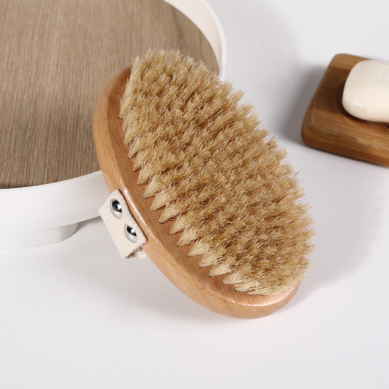 Transfronterizo en stock Cepillo de baño de haya Cepillo de baño de masaje de cerdas ovaladas Cepillo de baño de cuerpo seco de mano