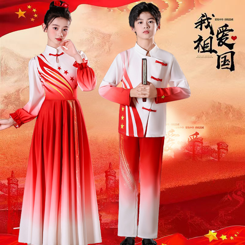 大合唱演出服男童中山装儿童钢琴演奏运动会礼服女童公主裙中国风|undefined