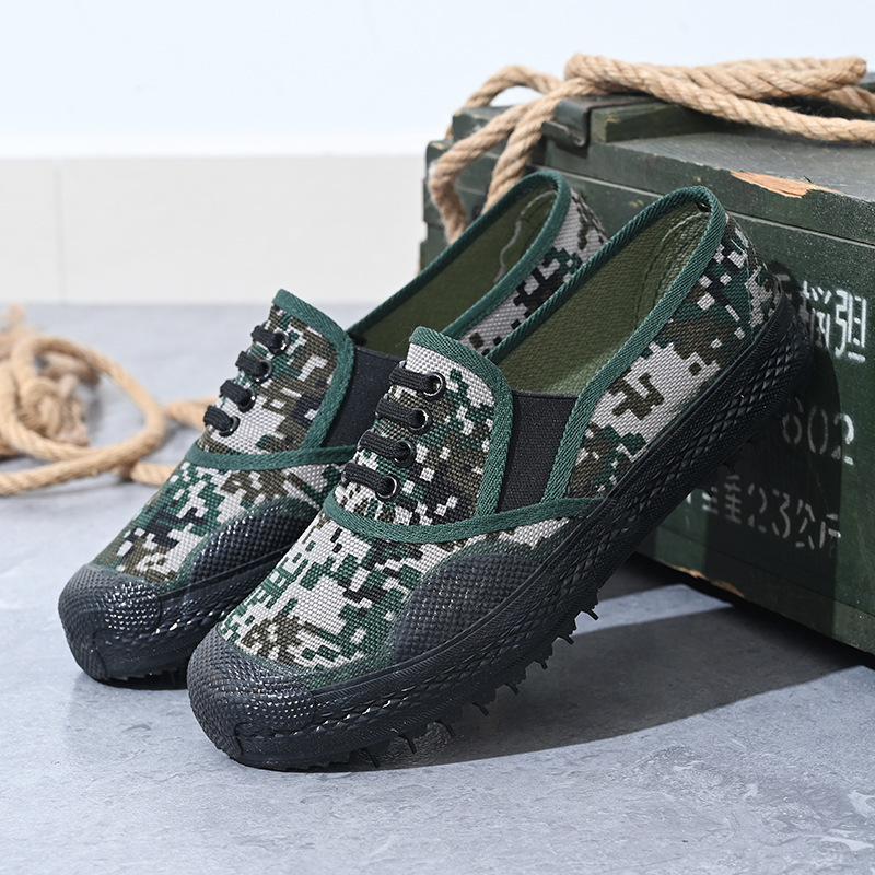 87-style camouflage release shoes canvas shoes one-step rubber shoes for construction site farmland labor protection shoes non-slip wear-resistant military training shoes