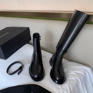 牛皮~葡萄妈同款真皮长靴女两穿可拆卸骑士靴高筒靴厚底粗跟靴子