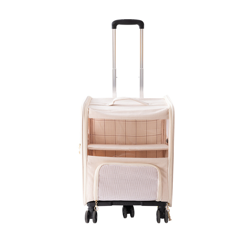 Portable Double Layer Trolley Cat Bag Breathable Pet Backpack Foldable Multi Cat Travel Bag_voghion.com