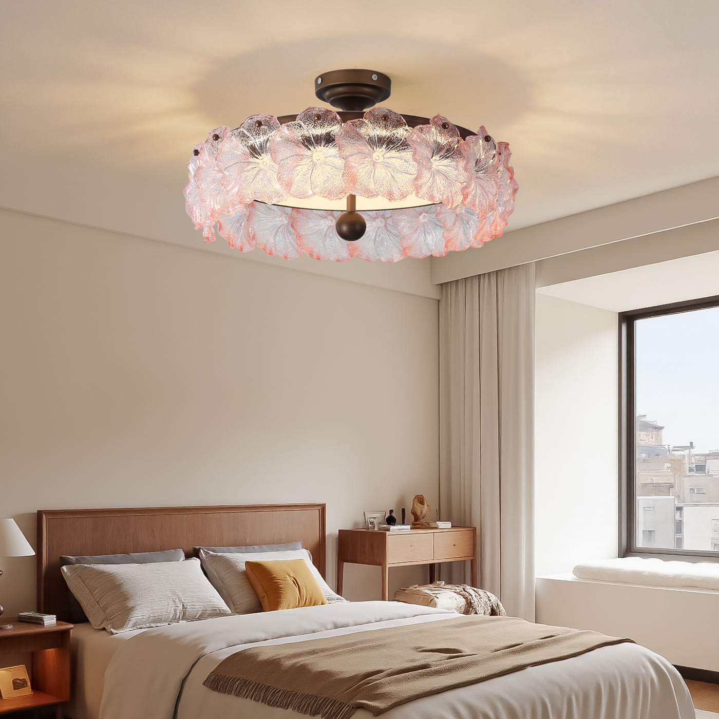 Lámpara de dormitorio medieval francesa lámpara de techo de flores de vidrio luces de habitación de niños de alto nivel luces de estudio L274
