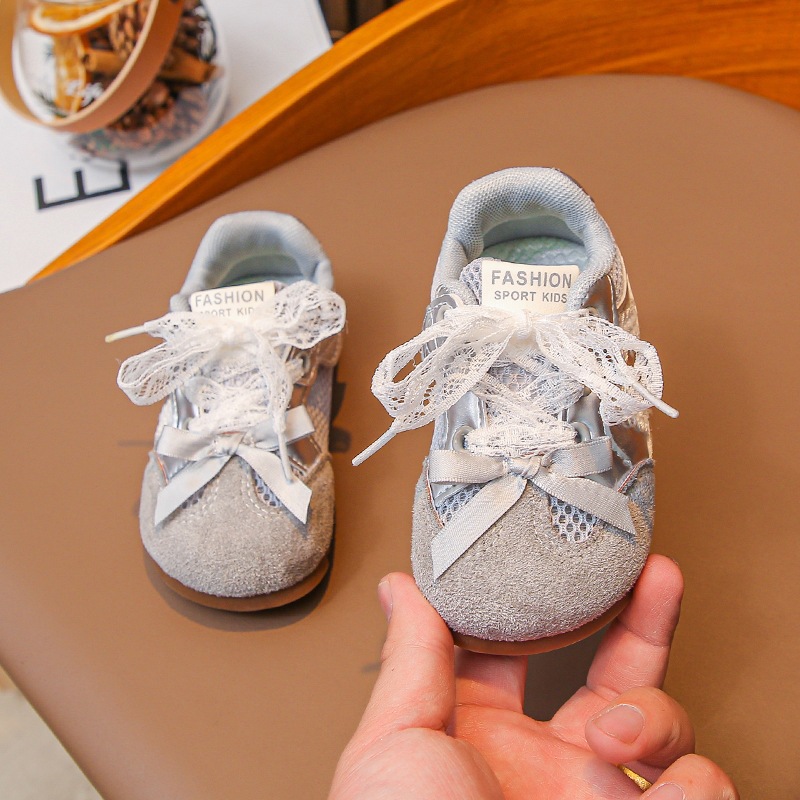 Girls' Princess Style Lace Bow Sneakers Breathable Casual Shoes Hollowed out Summer New Arrival 2026 Sweet Lace_voghion.com