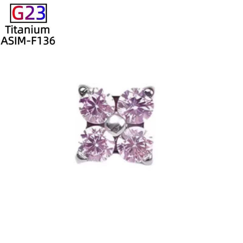 F136 Titanium Four-Leaf Clover Earrings - Finely Carved Flower Earrings, G23 Titanium Alloy Piercing Jewelry for Cartilage Lip Nails Cochlear Nails detail image 7