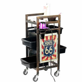 美国公路66号多层发廊储物推车纹理美发推车理发工具收纳盒手推车